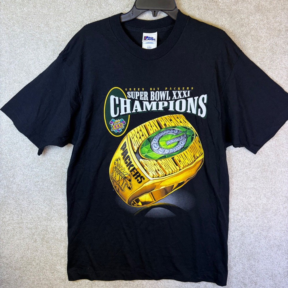 Vtg Pro Player T-Shirt Men Large Black Green Bay Packers Super Bowl XXXI Champs